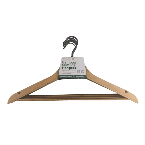 Coat Hanger Bamboo Timber Slimline Hangers Pack 10