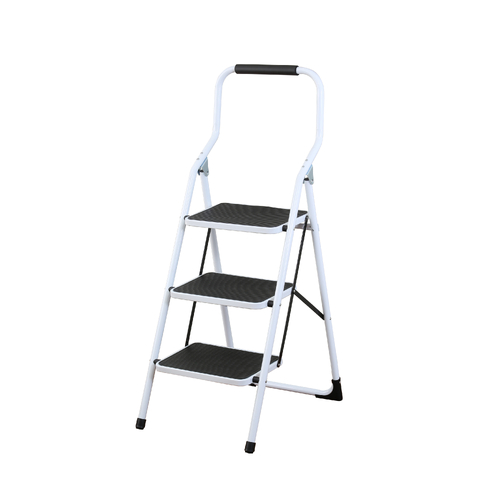 3 Step Folding Ladder with Foam Grip Handle White Steel