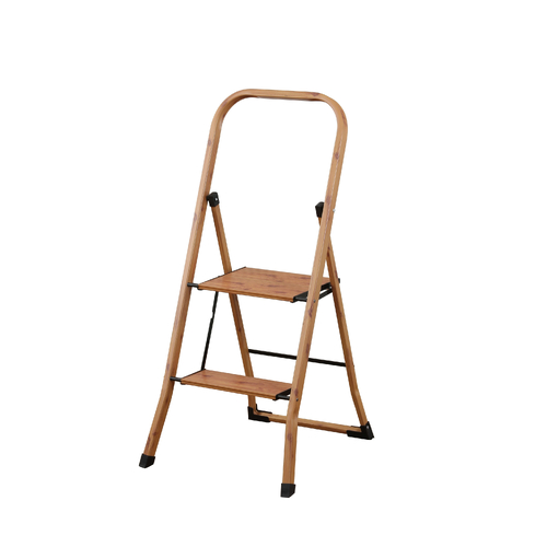 2 Step Folding Ladder With Handle – Aluminium Wood Grain Finish