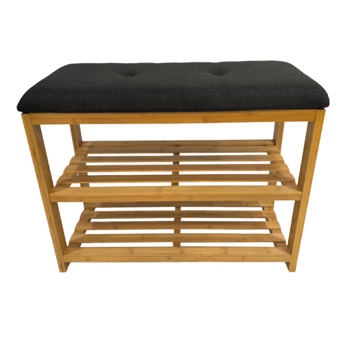 Bamboo Shoe Rack Bench Seat Storage with Charcoal Seat