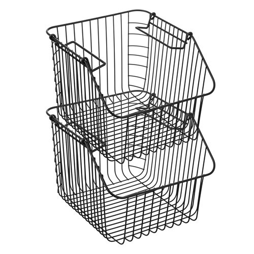 Black Wire Stacking Storage Baskets x 2